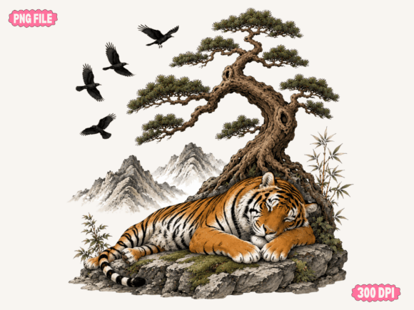Download Tiger Under Tree Nature Art Print, Mount - Print Collection