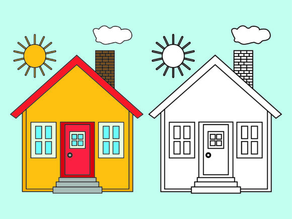 Download Yellow House with Sun Kids Coloring - Premium Resources