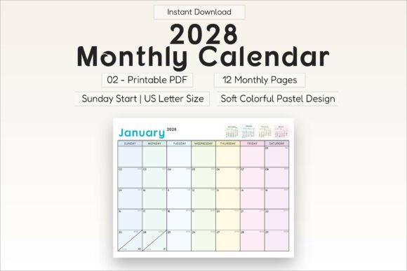 Download 2028 Monthly Calendar Printable - Print Collection