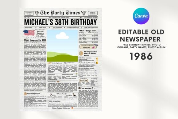 Download EDITABLE 1986 Birthday Vintage Newspaper - 1986 Collection