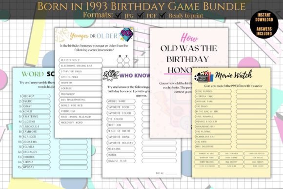 Download Born in 1993 Birthday Games Printable - Print Collection
